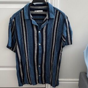Zara Men's Navy and White Striped Casual Shirt